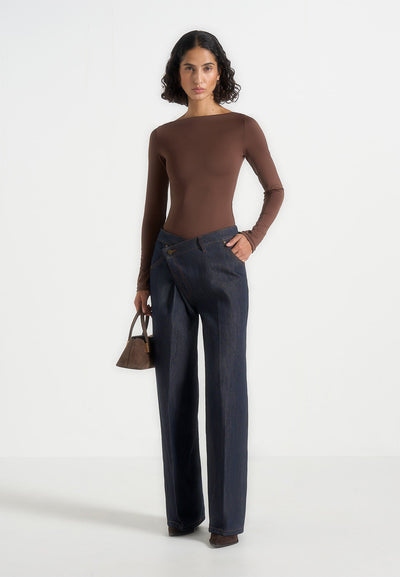 Astrid - Wrapover Denim Wide Leg Jeans - Indigo