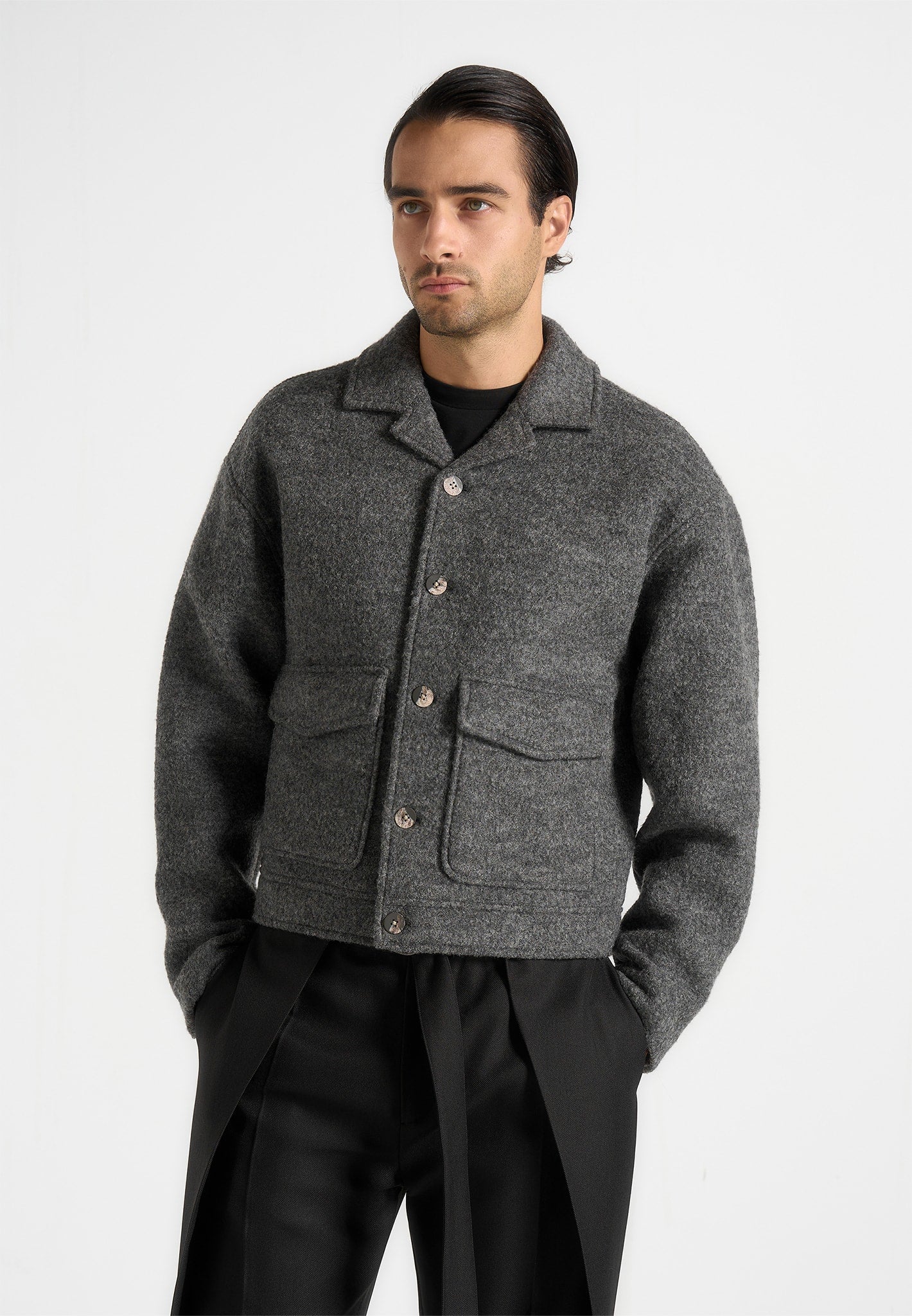 Aurel - Wool Jacket With Revere Collar - Grey 