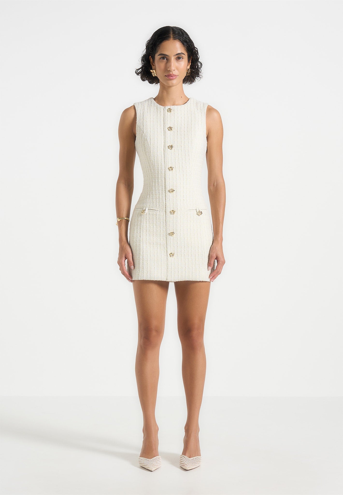 Women's Tweed Mini Dress - Cream - US 8 - Nadine