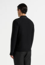 Aymeric - Whipstitch Detail Long Sleeve Knit Polo Shirt - Black
