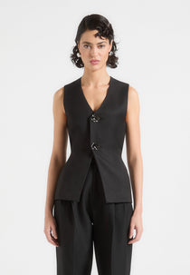 Simone - Cinch Waistcoat with Oversized Buttons - Black