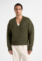 Chad - V-Neck Wool Knit Jumper - Olive