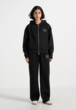 Ray - Unisex Neoprene Cropped Zip Hoodie - Black