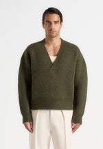 Chad - V-Neck Wool Knit Jumper - Olive