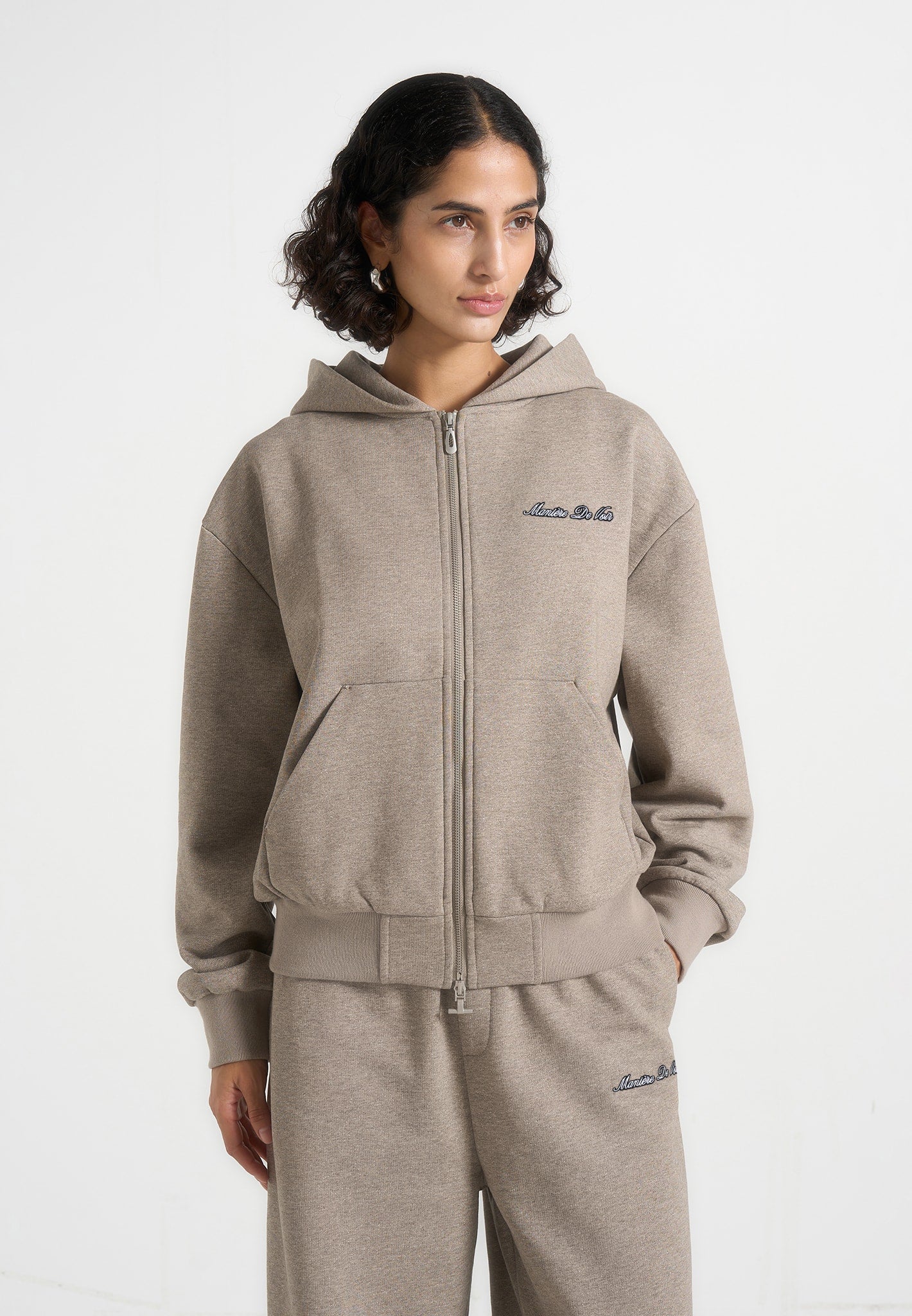 Zia - Unisex Signature Relaxed Fit Zip Hoodie - Taupe 