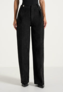 solene-suede-wide-leg-pleated-trousers-black