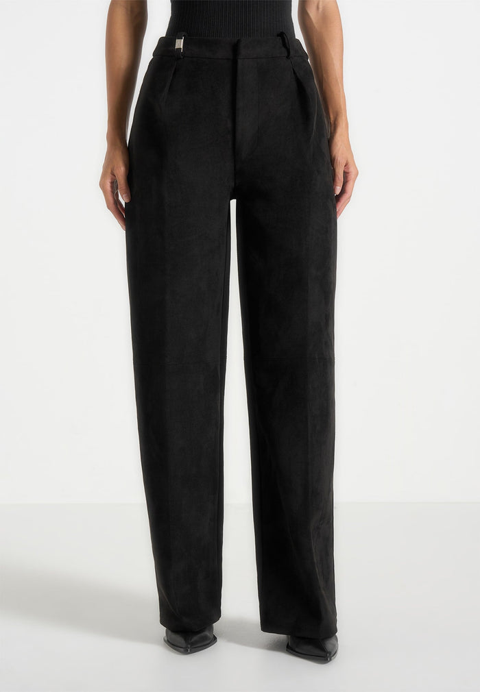 solene-suede-wide-leg-pleated-trousers-black