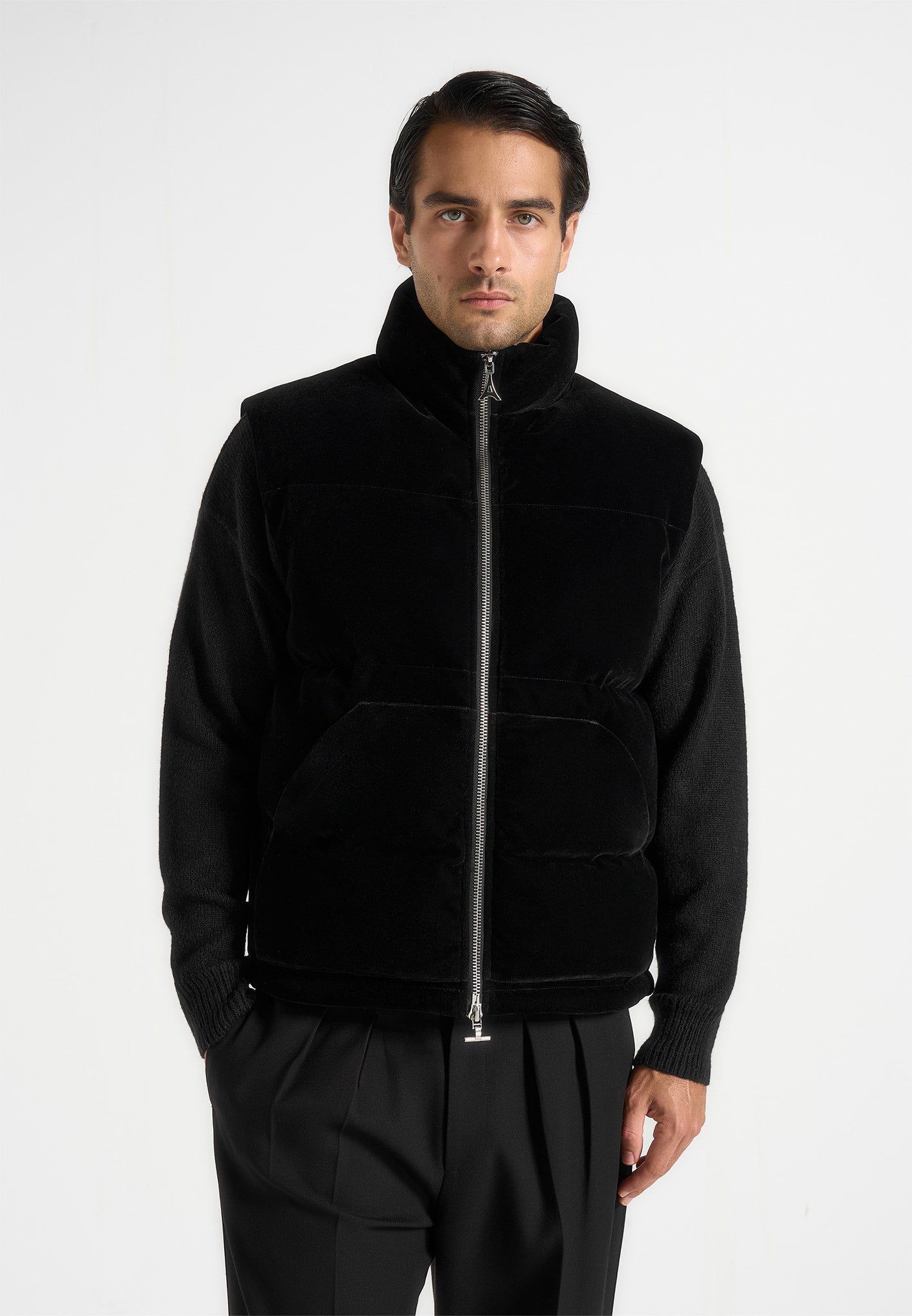 Manu - Velvet Puffer Gilet - Black 