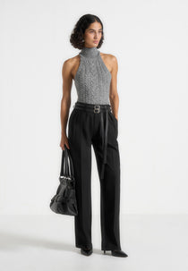 Pascale - Tailored Twin Belt Pants - Black