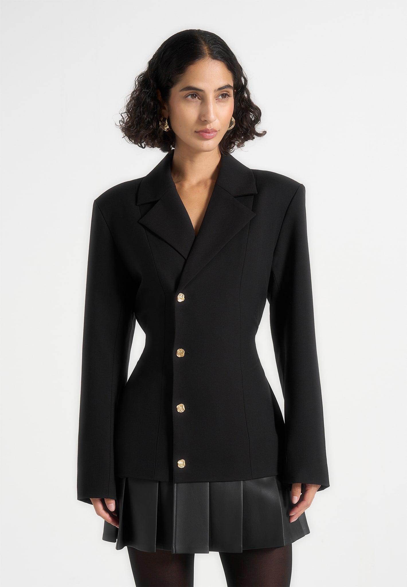 Women's Tailored Cinch Blazer Dress with Pleats - Black - US 2 - Nicole