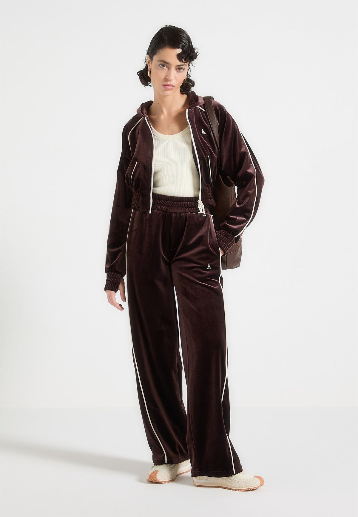 Eiffel Velour Straight Leg Joggers - Brown