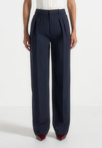 Julie - Pinstripe Twin Pleat Tailored Trousers - Navy