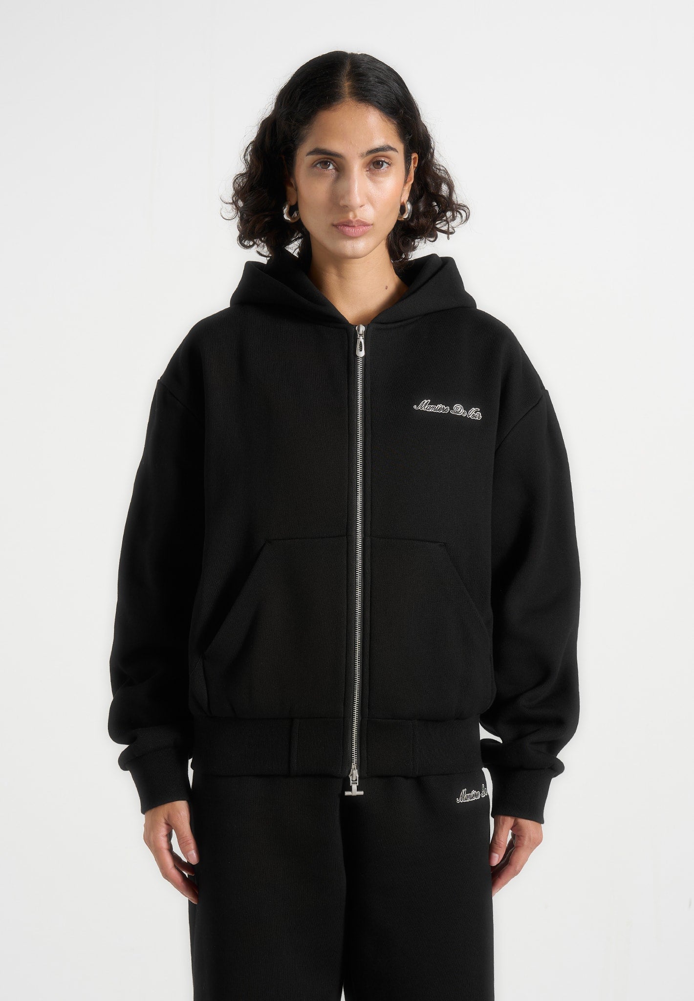 Zia - Unisex Signature Relaxed Fit Zip Hoodie - Black