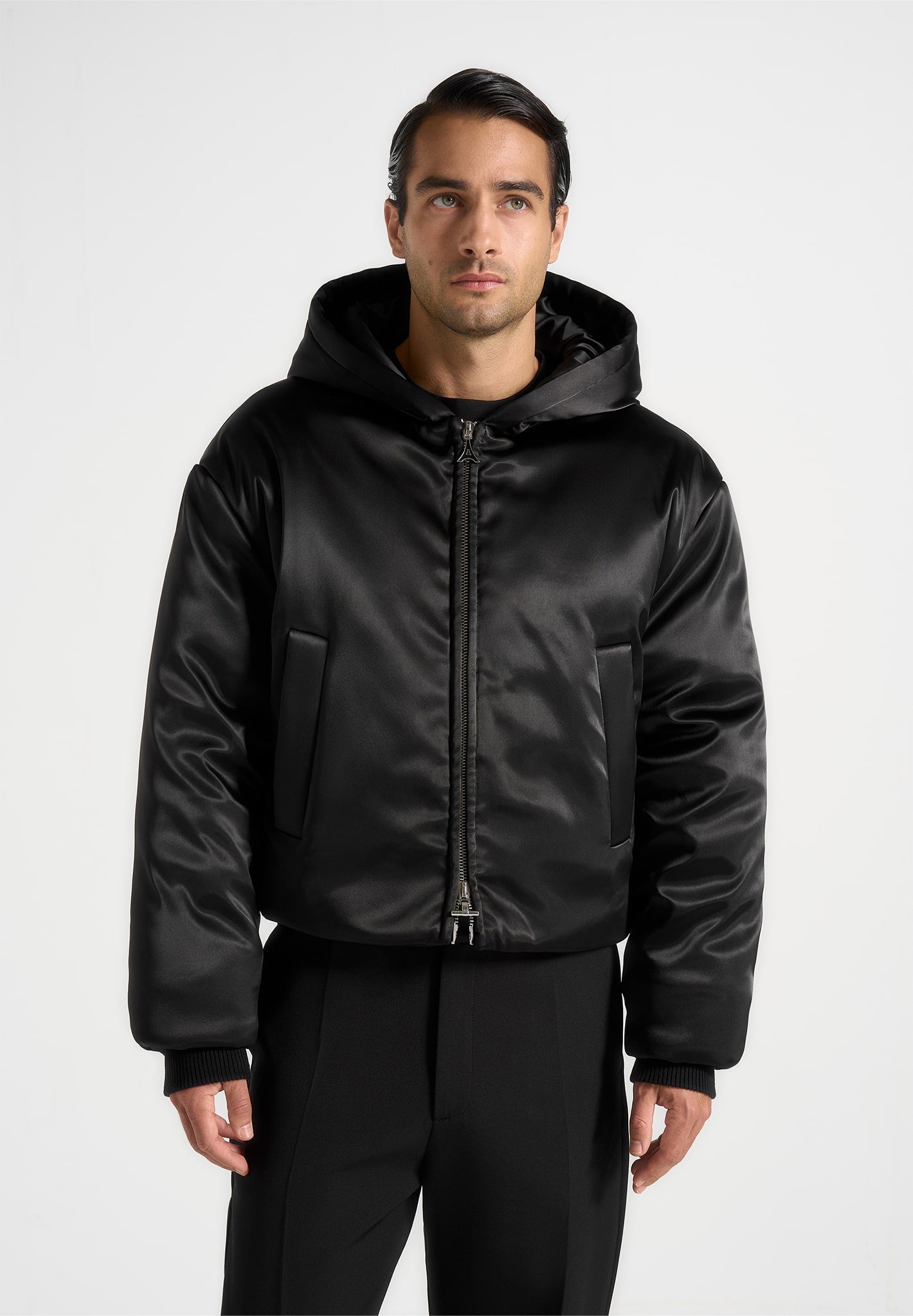 Dario - Satin Cropped Hooded Jacket - Black 