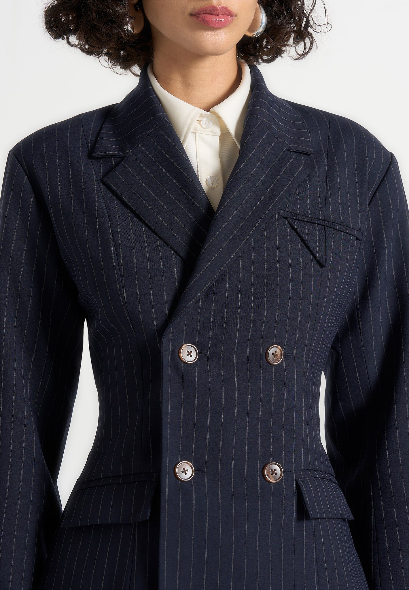 Maia - Pinstripe Double Breasted Blazer - Navy