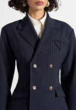 Maia - Pinstripe Double Breasted Blazer - Navy