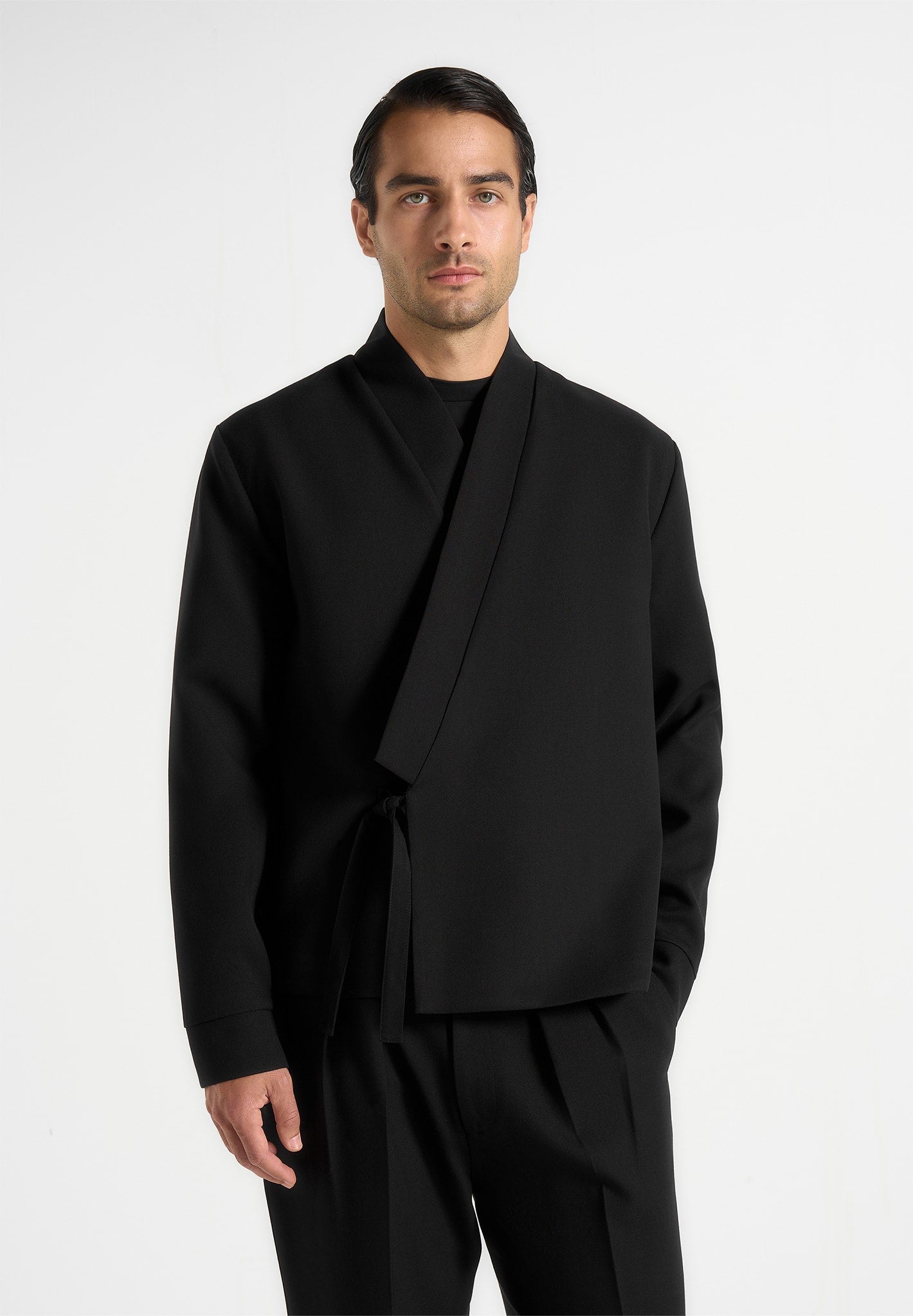 Robin - Textured Kimono Wrap Jacket - Black 