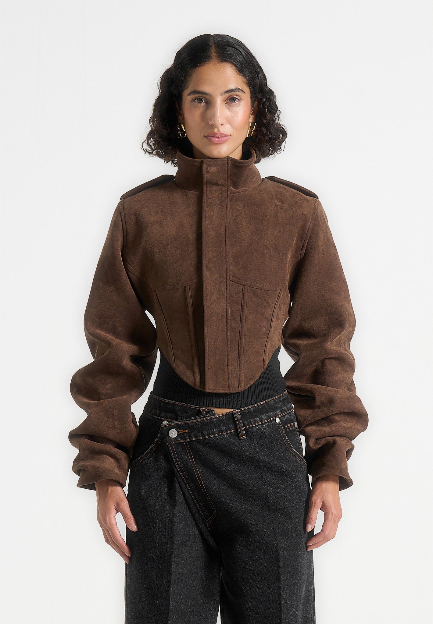 solange-suede-tacked-sleeve-corset-jacket-brown 