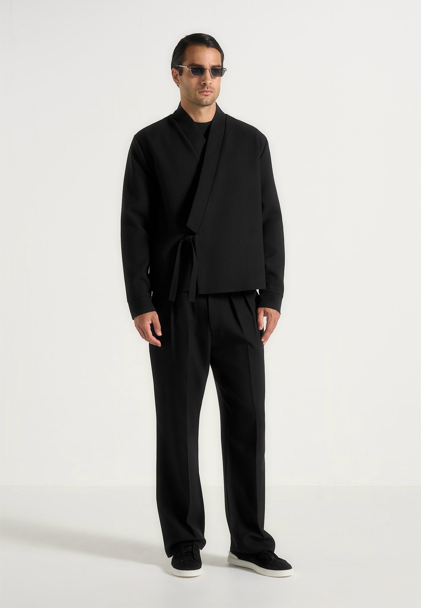 Robin - Textured Kimono Wrap Wool-Blend Jacket - Black | Manière