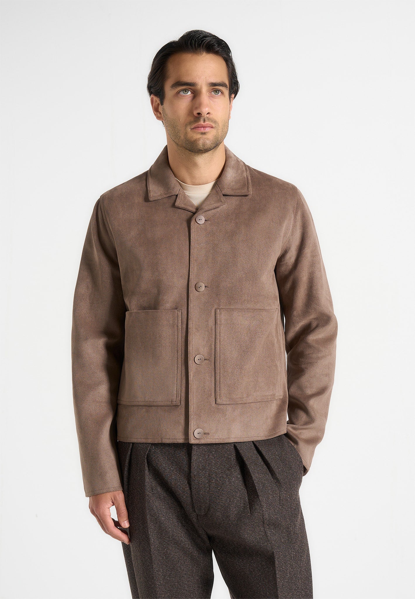 Michel - Suede Jacket With Revere Collar - Taupe 