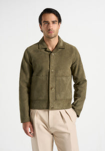 Michel - Suede Jacket With Revere Collar - Olive