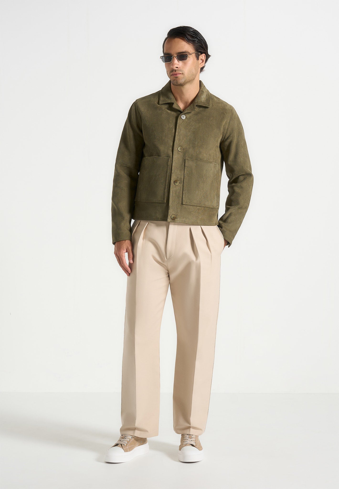 Michel - Suede Jacket With Revere Collar - Olive 