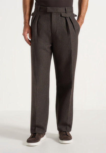 Pierre - Twin Pleat Melange Tailored Pants - Brown | Manière De