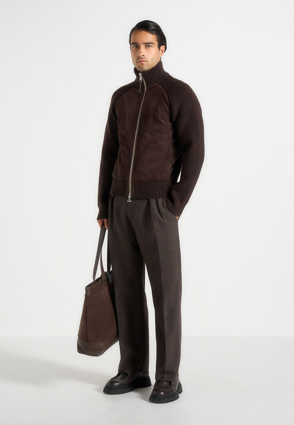 pierre-twin-pleat-melange-tailored-trousers-brown