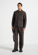 Pierre - Relaxed Fit Melange Pleated Tailored Trousers - Brown