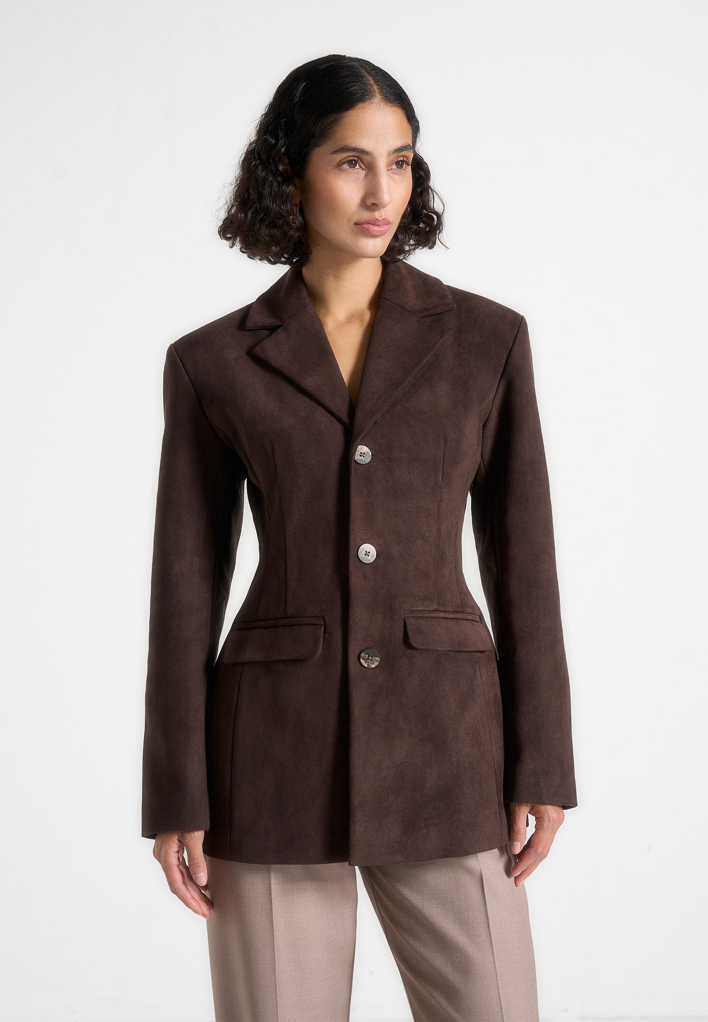 Claire - Suede Blazer - Brown