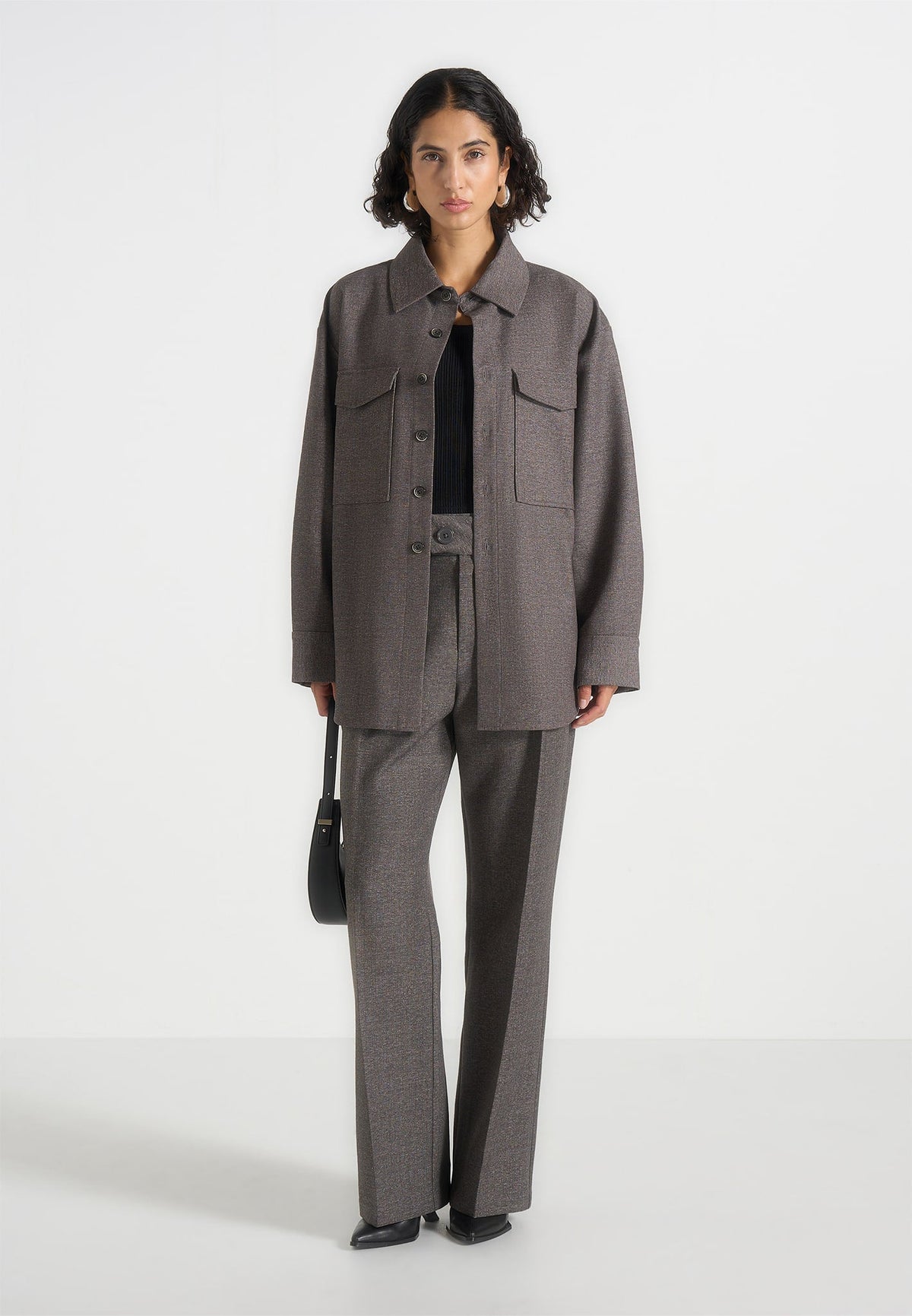 Joy - Tailored Oversized Shirt - Grey Marl