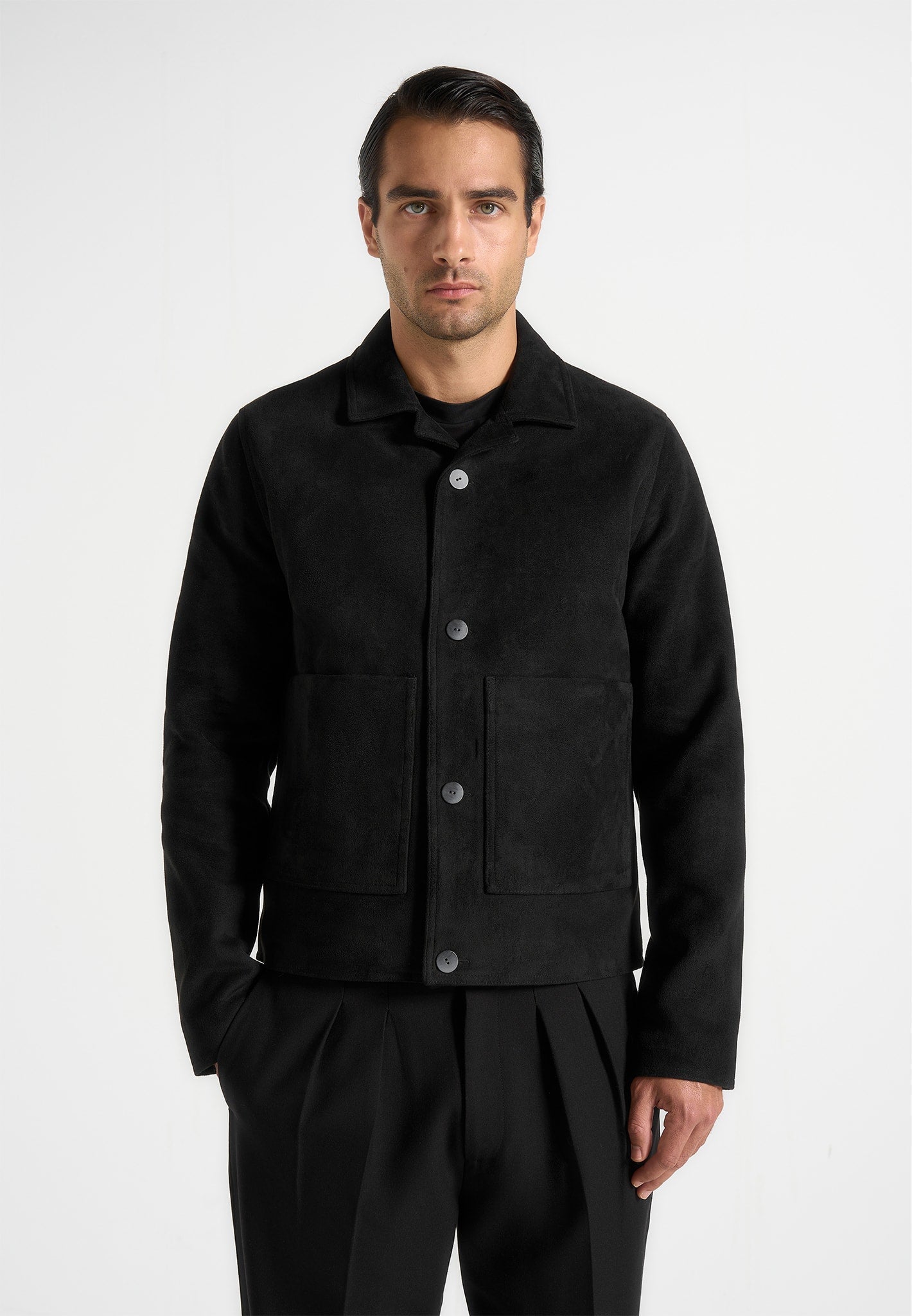 Michel - Suede Jacket With Revere Collar - Black 
