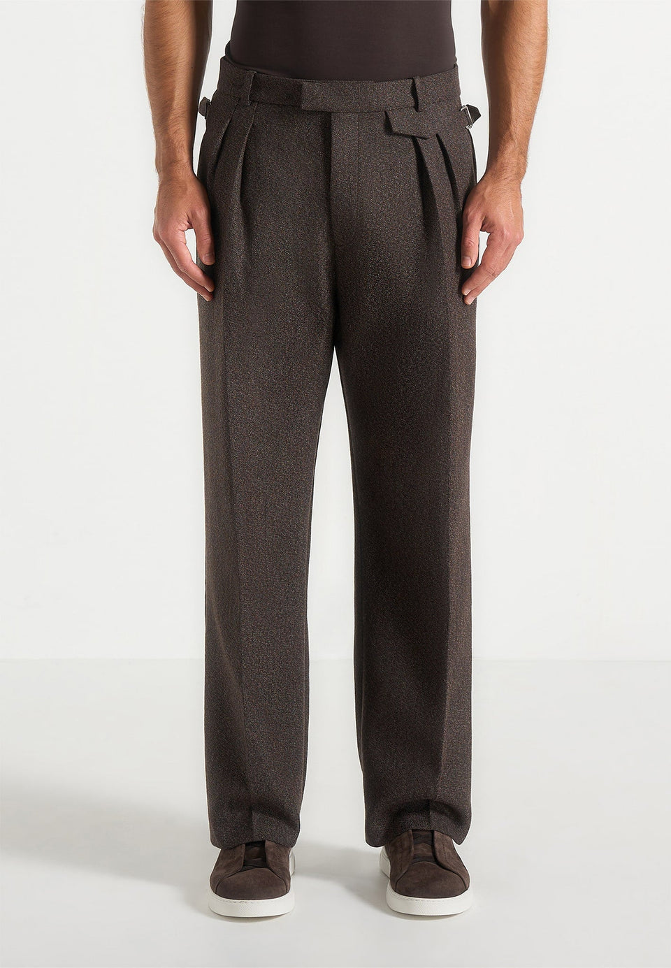 pierre-twin-pleat-melange-tailored-trousers-brown