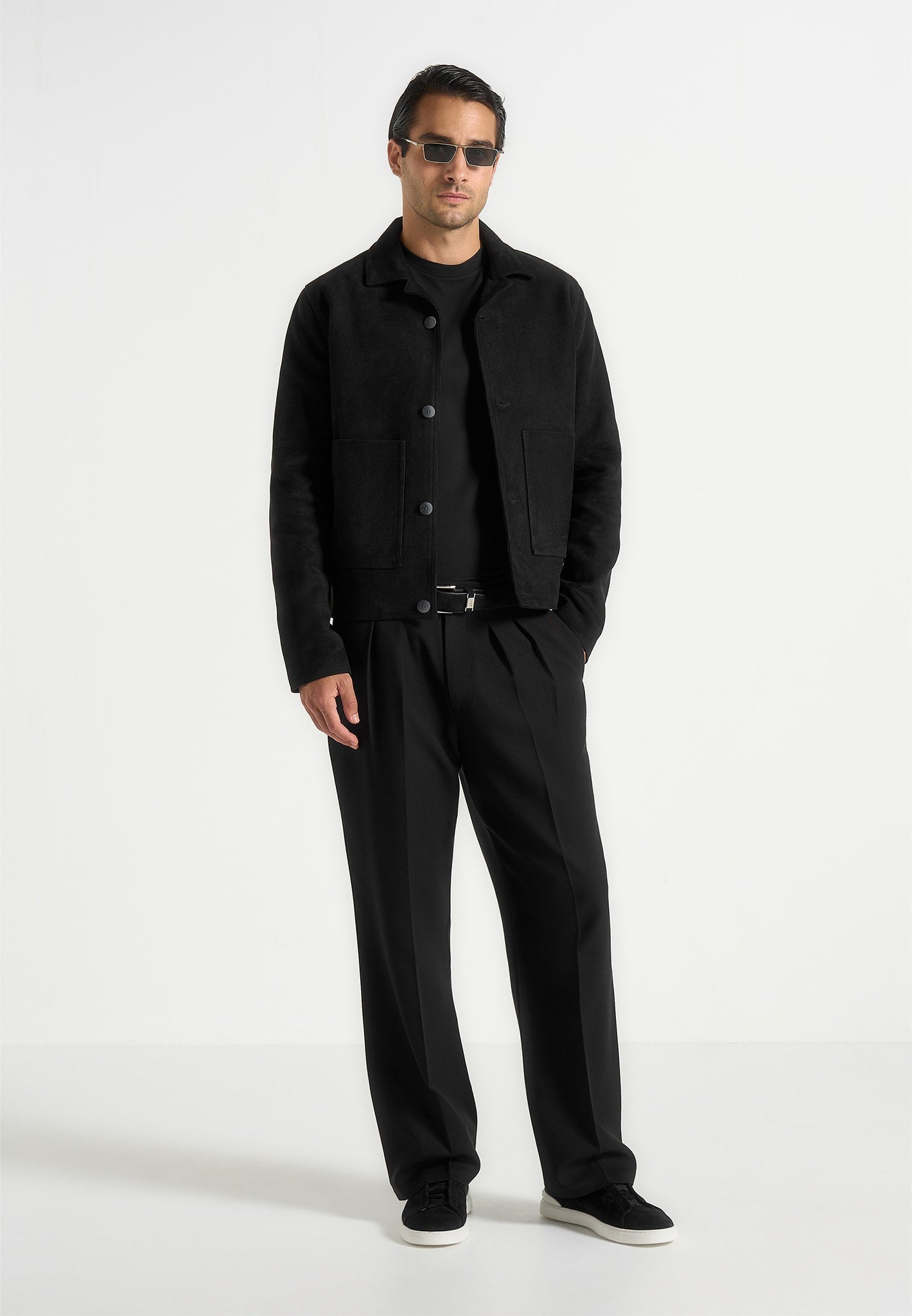 Michel - Suede Jacket With Revere Collar - Black 