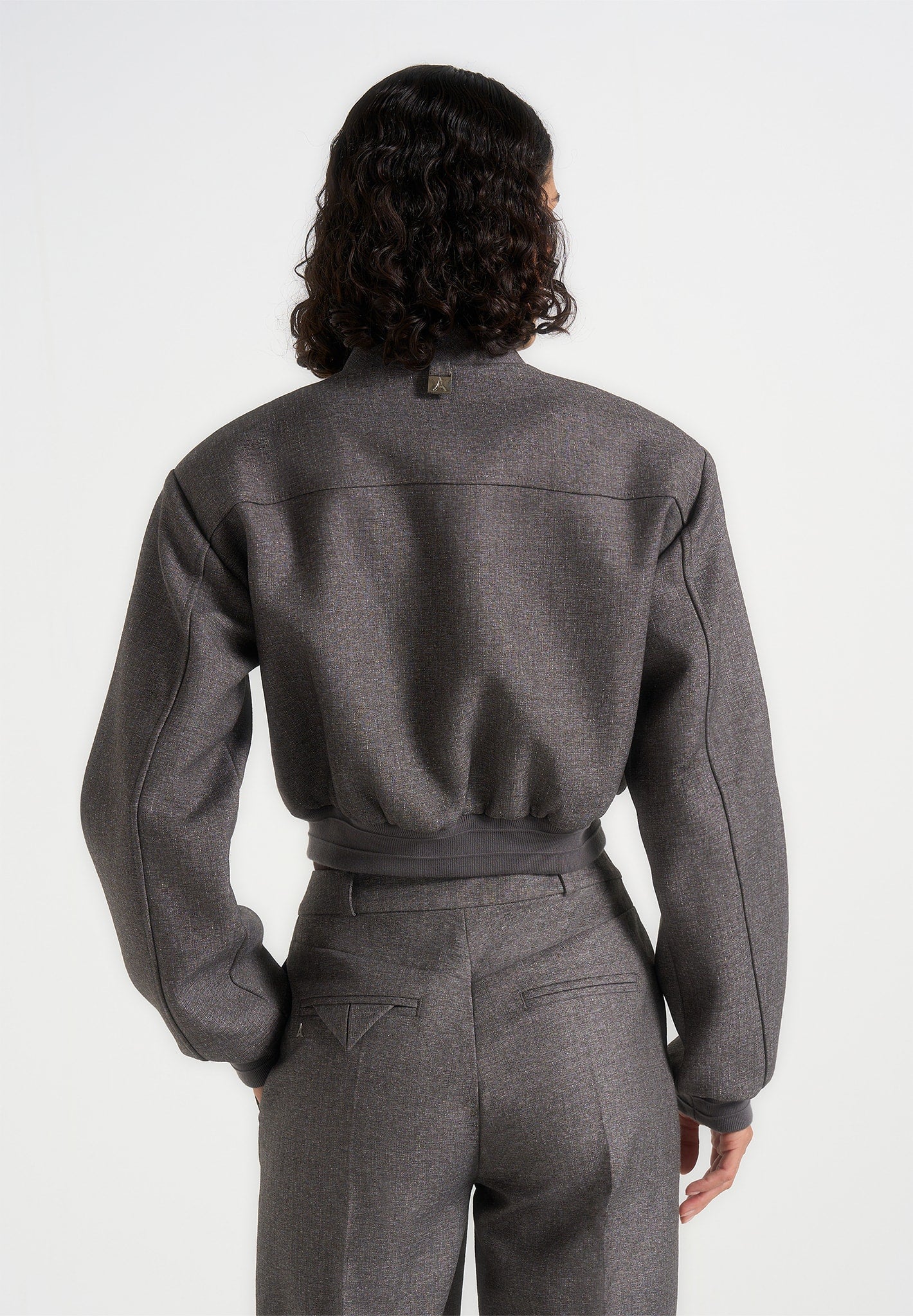 Monique - Tailored Wide Shoulder Bomber Jacket - Grey Speckle