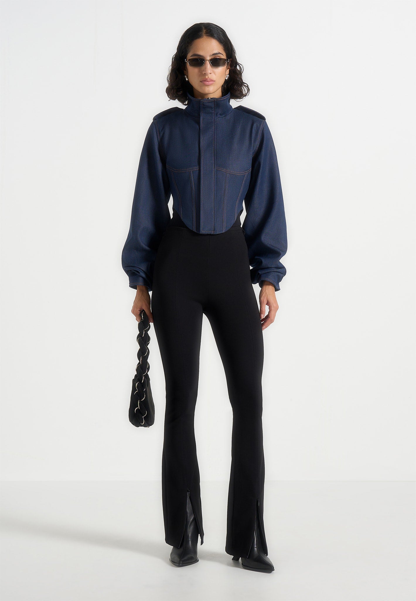 Solange - Denim Tacked Sleeve Corset Jacket - Indigo