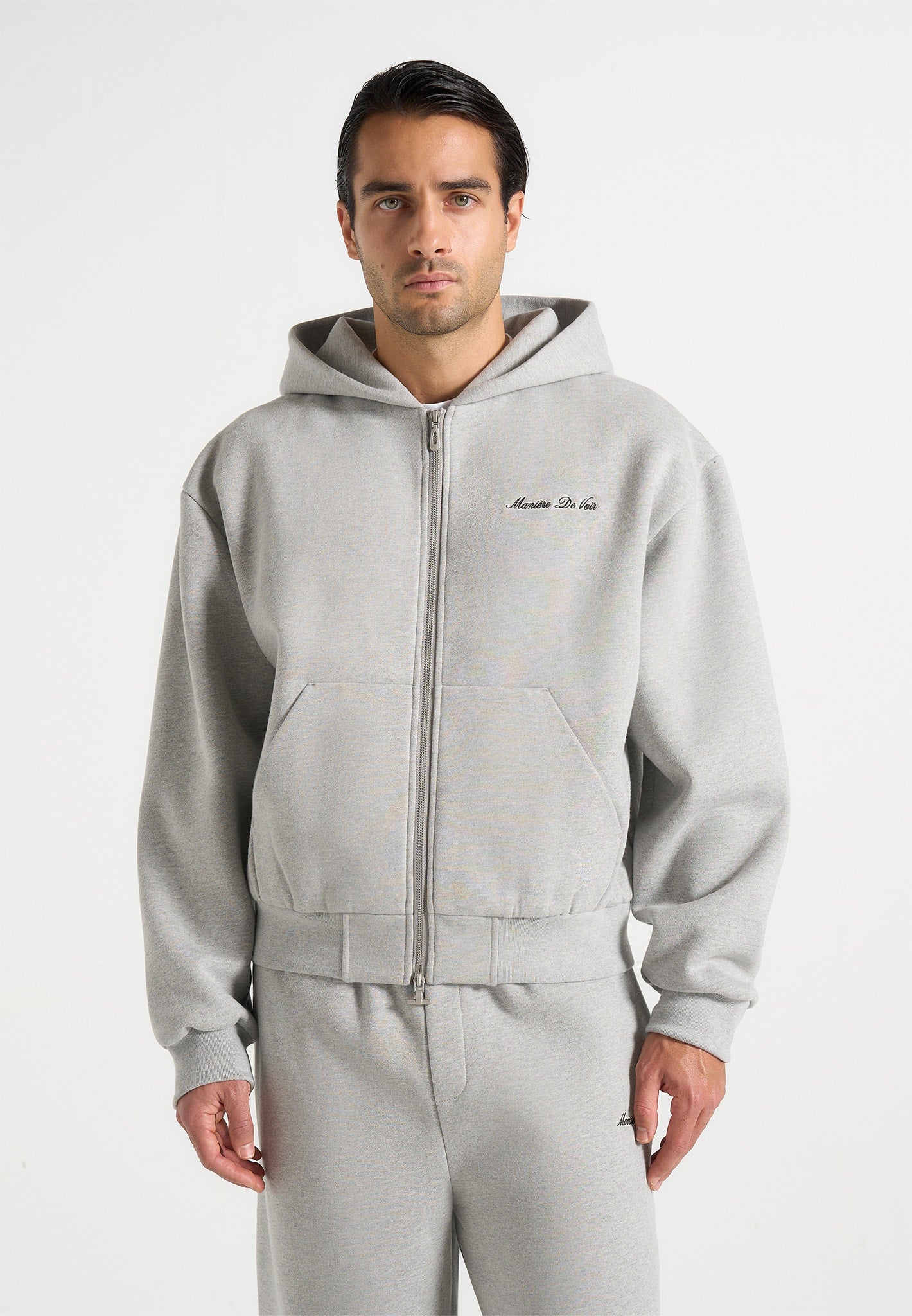 Zia - Unisex Signature Relaxed Fit Zip Hoodie - Marl Grey 