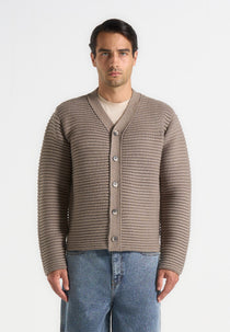 Anton - Ribbed Knit Cardigan - Taupe