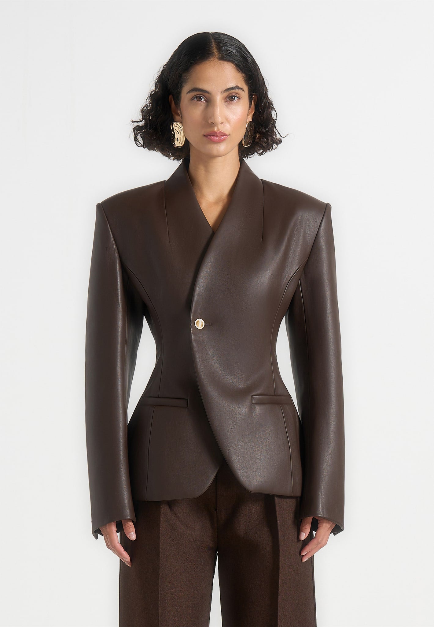 Women's Leather Cinched Waist Kimono Blazer - Brown - US 4 - Ina