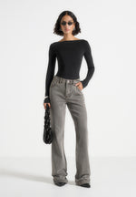 Abbie - Stacked Fit And Flare Jeans - Light Grey