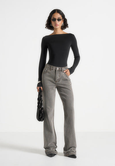 Abbie - Stacked Fit And Flare Jeans - Light Grey