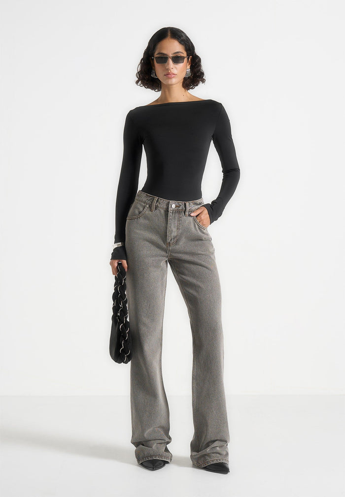 Abbie - Stacked Fit And Flare Jeans - Light Grey
