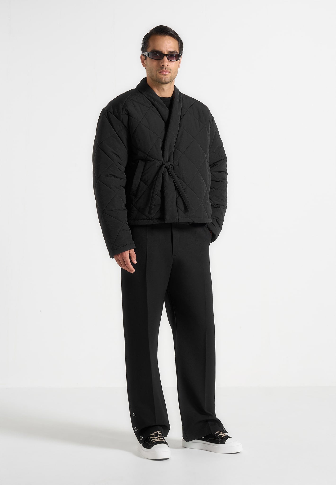 Emil - Kimono Quilted Wrap Puffer Jacket - Black 