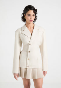 Women's Tailored Cinch Blazer Dress with Pleats - Beige - US 12 - Nicole