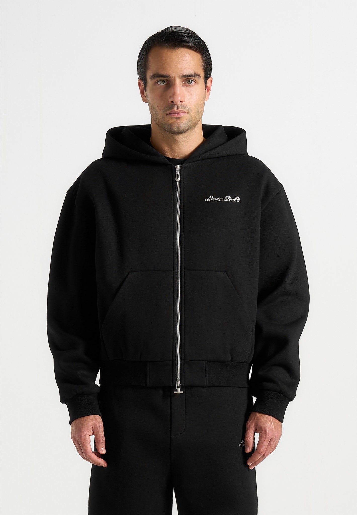 Zia - Unisex Signature Relaxed Fit Zip Hoodie - Black