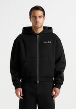 Zia - Unisex Signature Relaxed Fit Zip Hoodie - Black