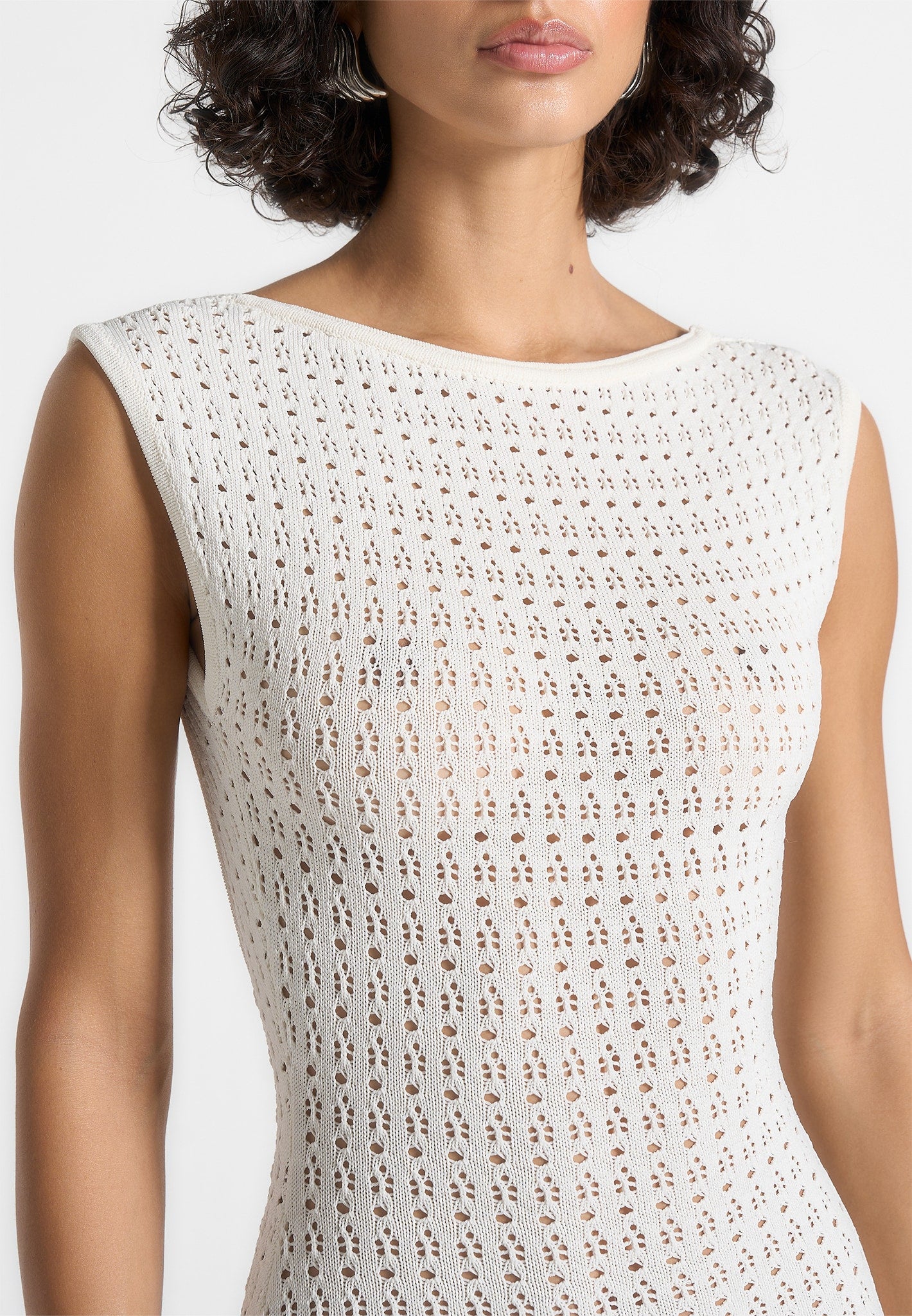 Women's Pointelle Mini Dress With Belt - Cream - S - Keyla