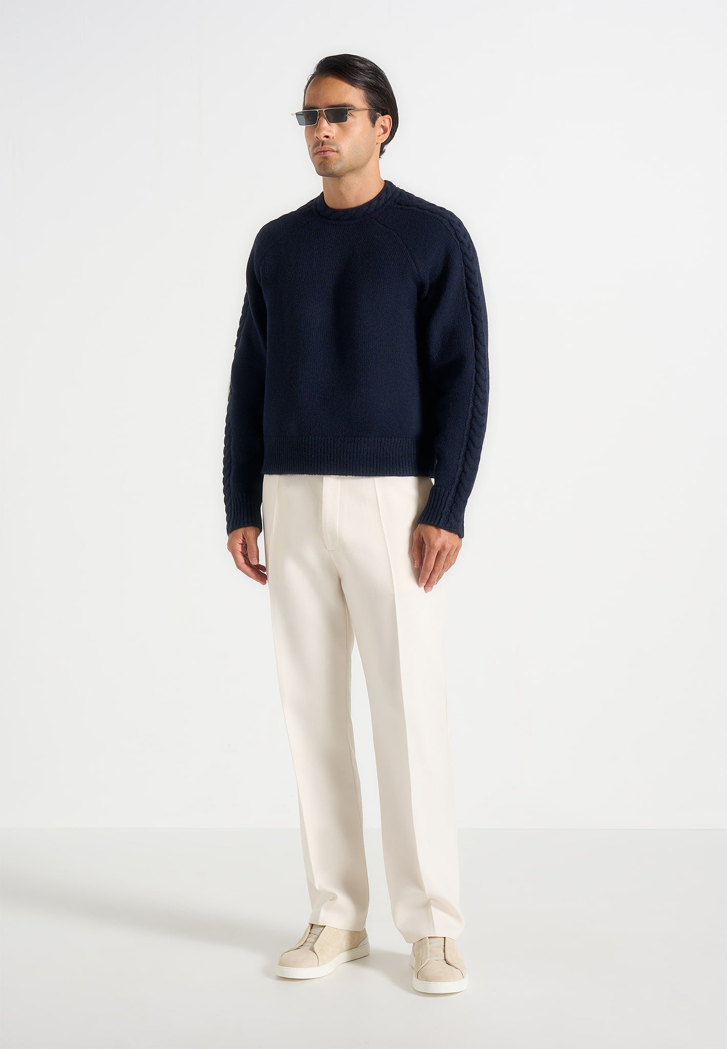 Raymond - Plait Detail Raglan Knit Jumper - Navy