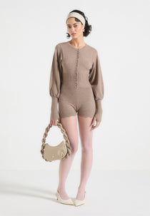 Michele - Knitted Scallop Hem Playsuit - Taupe