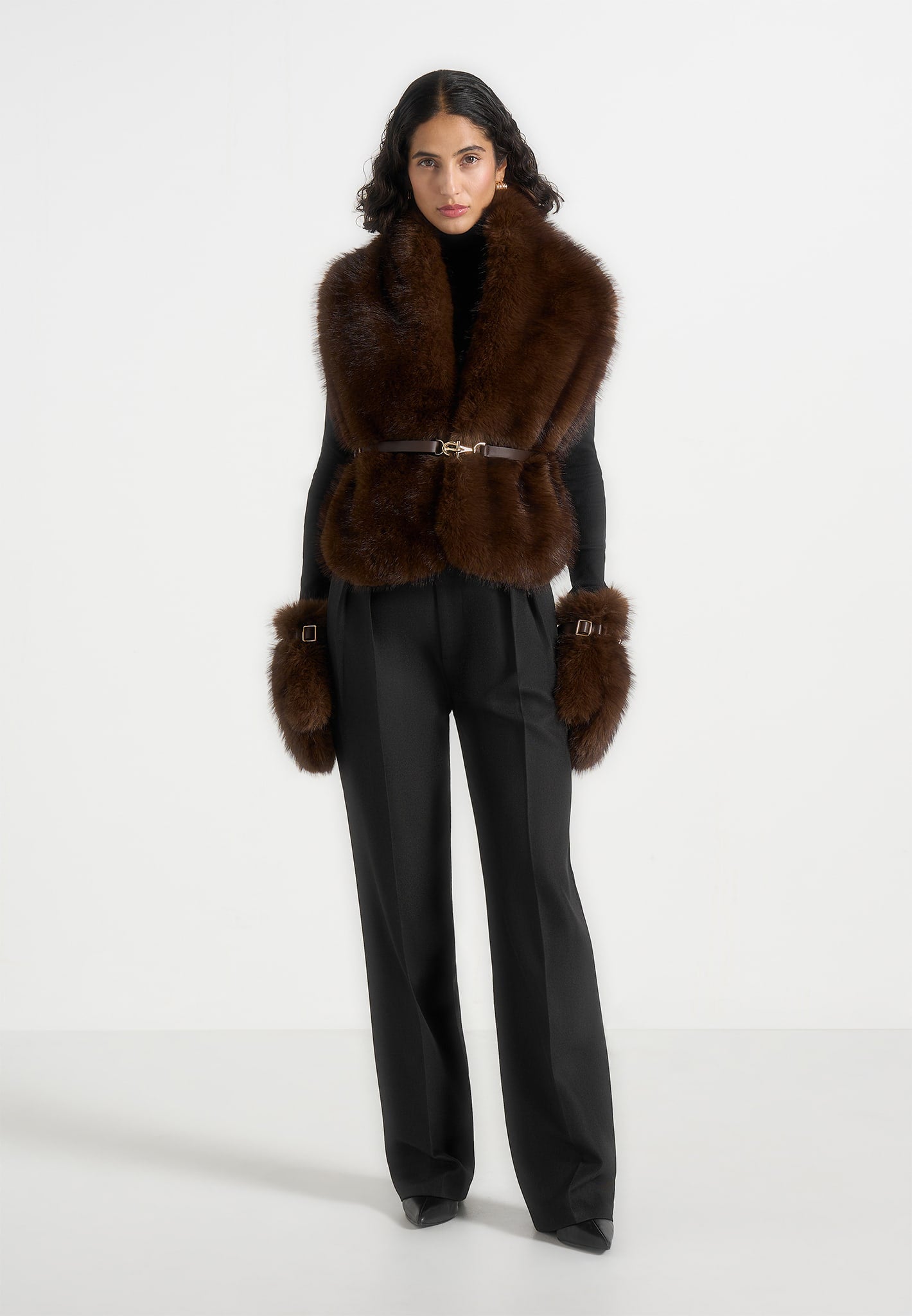 Alva - Fur Mitten Gloves - Brown 